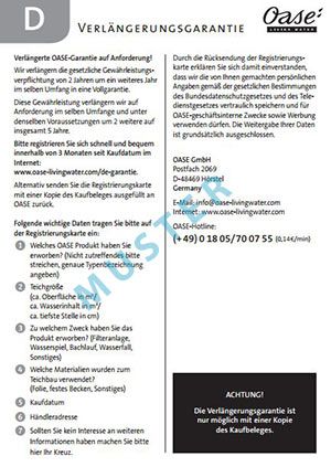 Oase Garantieverlängerung Formular Download