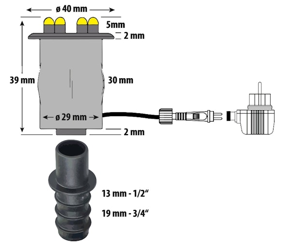 Heissner LED-Set 3 er LED für Steinbrunnen, komplett mit Pumpe, Trafo, etc. ohne Dämmerungssensor und Moosgummis (ET20-16914)