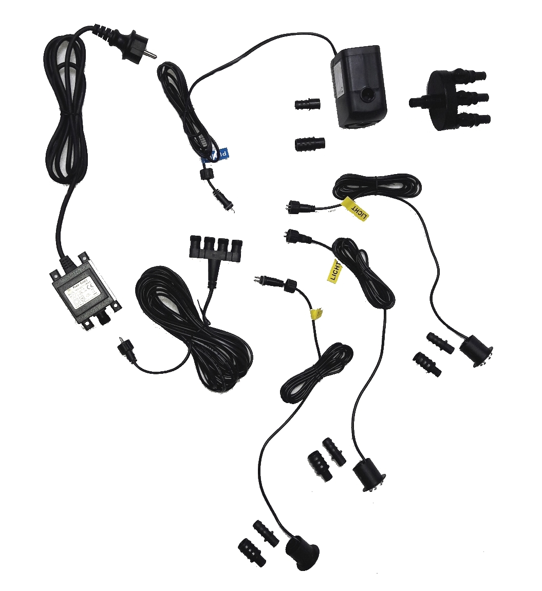Heissner LED-Set 3 er LED für Steinbrunnen, komplett mit Pumpe, Trafo, etc. ohne Dämmerungssensor und Moosgummis (ET20-16914)