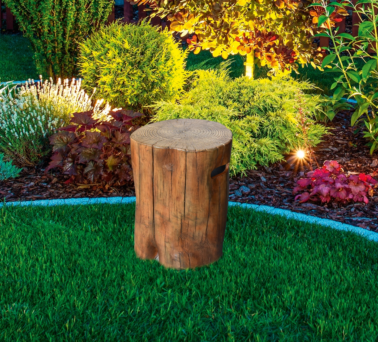 Gardenforma Sitzhocker Warren in brauner Baumstamm-Optik aus Eco-Stone